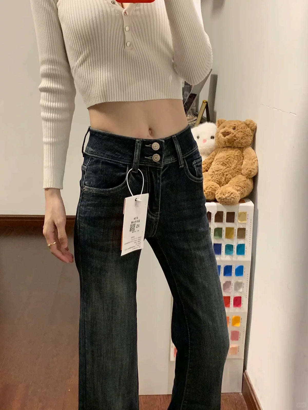 💕復古微喇叭直筒牛仔長褲(胖MM友善)