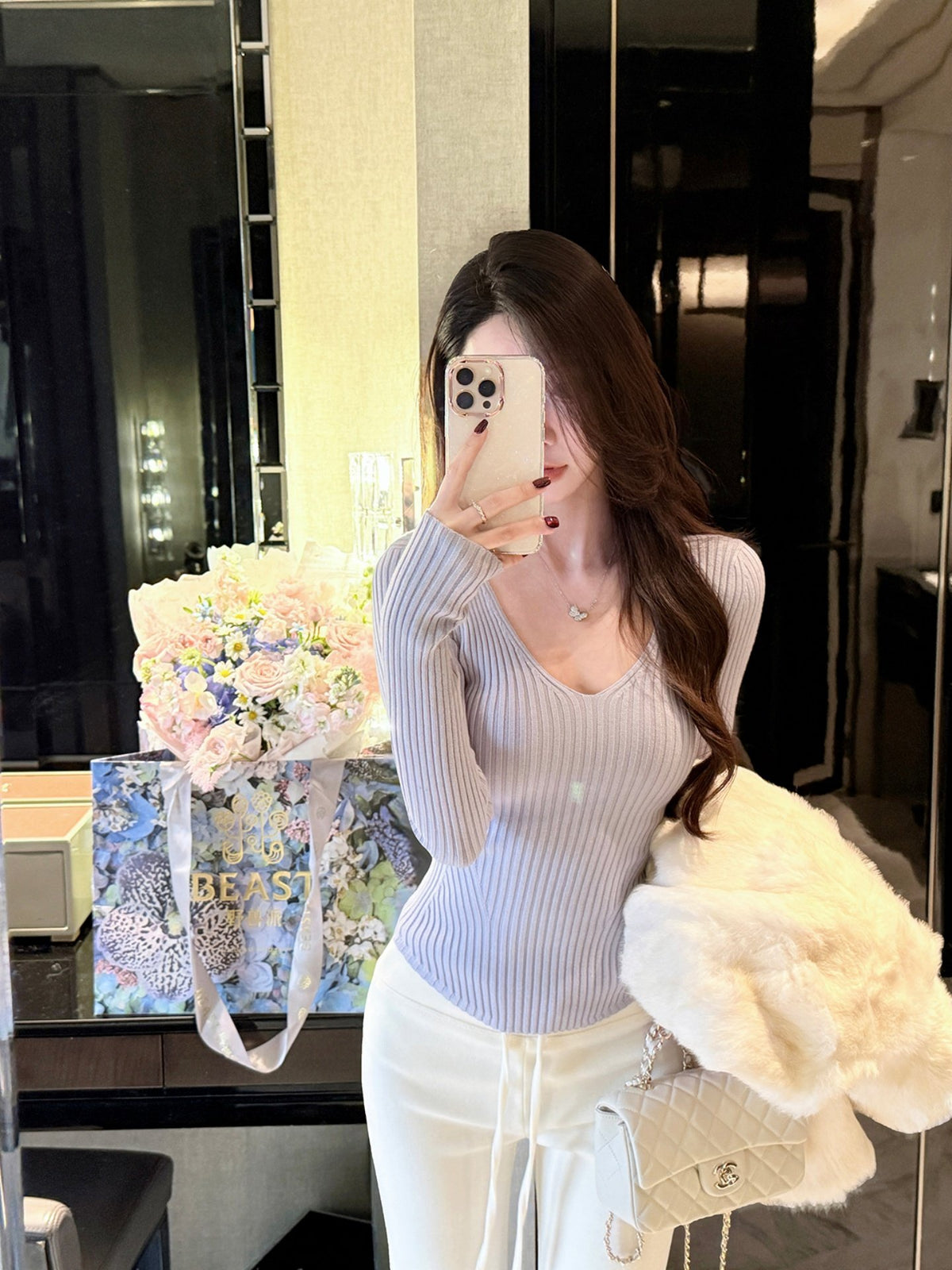 💕韓系氣質顯瘦V領百搭針織上衣