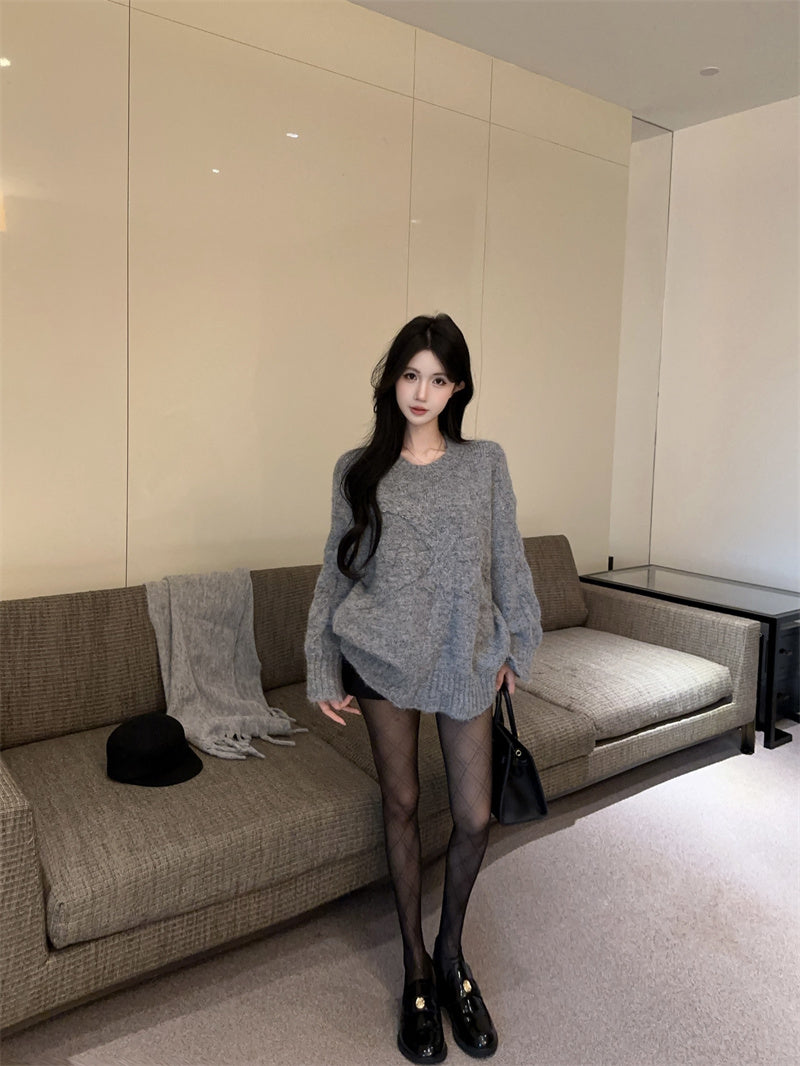 💕復古慵懶高級感軟糯蝴蝶結圓領上衣