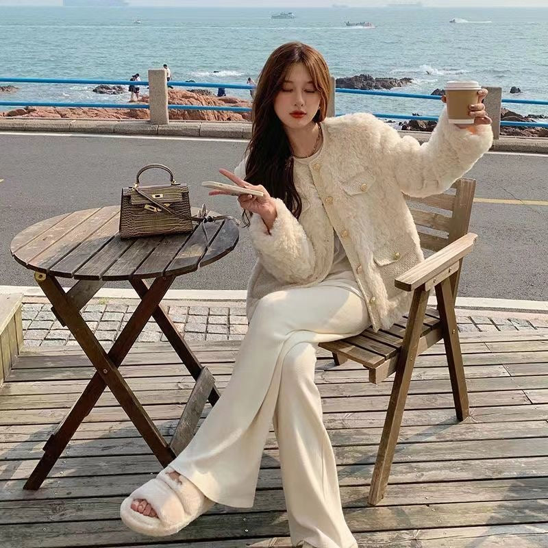 💕小香高級感仿兔毛加厚圓領外套