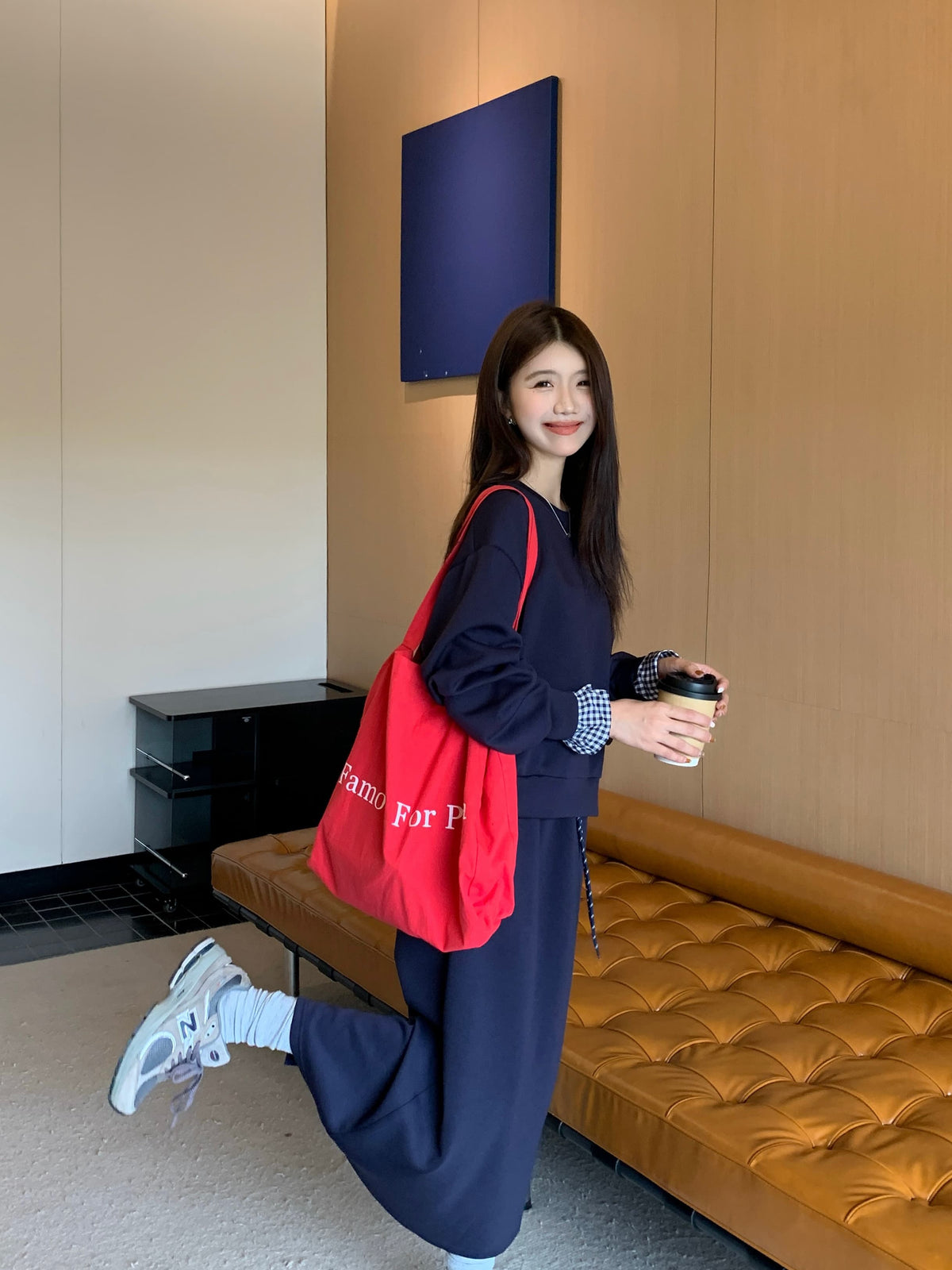 💕春秋美式復古運動套裝上衣+半身裙兩件套