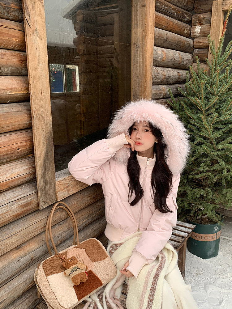 💕冬季甜美毛毛短款小個子連帽棉衣