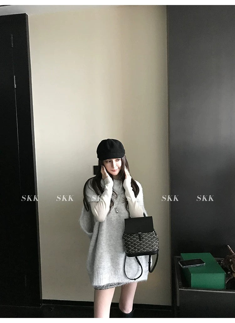 💕春季疊穿羊毛拉毛高領背心馬甲慵懶毛衫