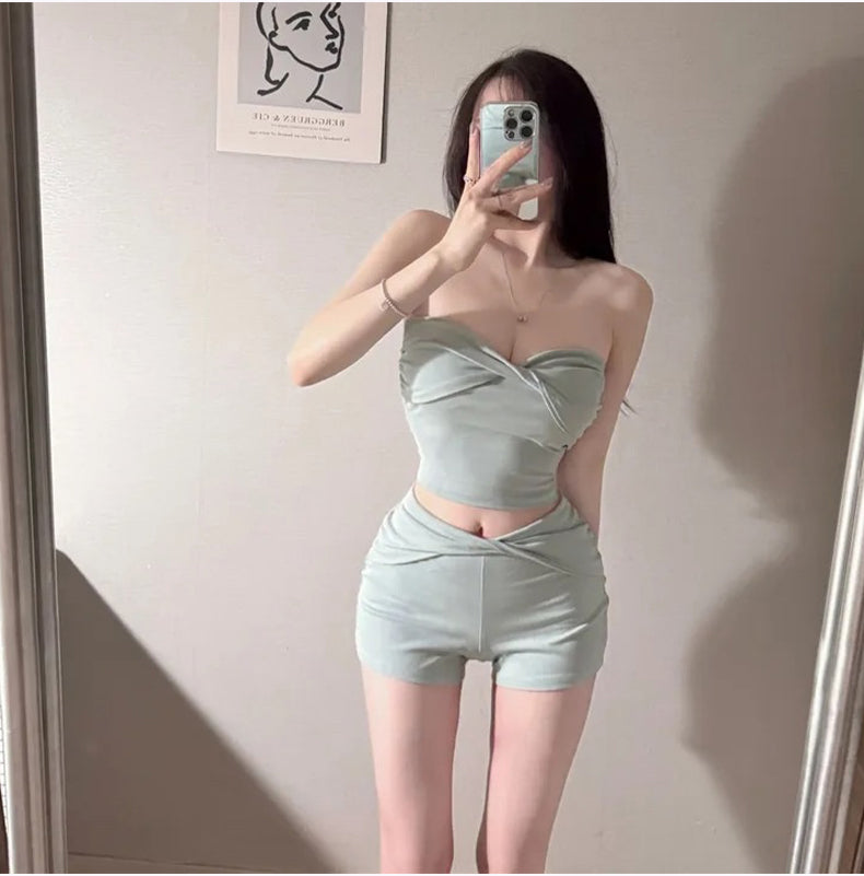 💕純御性感抹胸&直筒貼身短褲兩件套