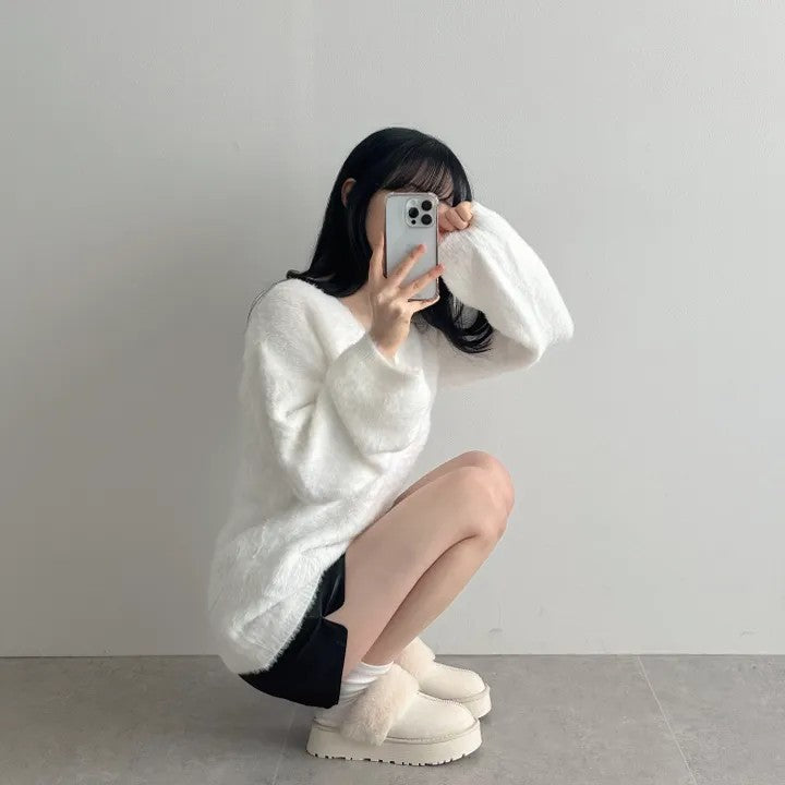 💕秋冬新款毛茸茸V領百搭毛衣上衣