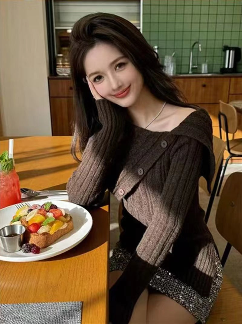 💕韓系chic翻領扣子長袖針織加厚毛衣