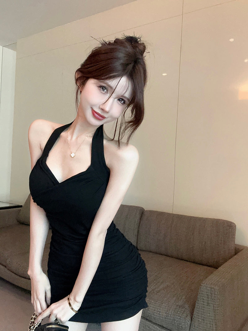 💕法式高級純欲掛脖吊帶包臀裙