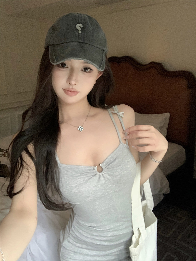 💕優雅簡約日常顯瘦修身吊帶長裙