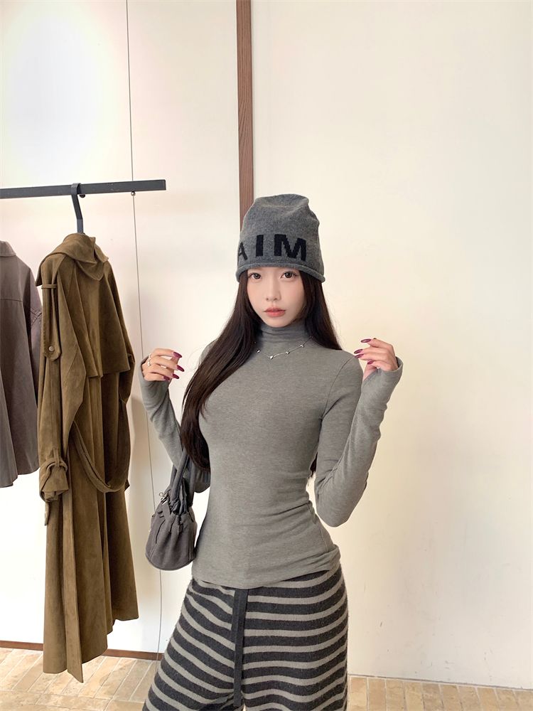 💕簡約百搭高領加絨長袖打底上衣