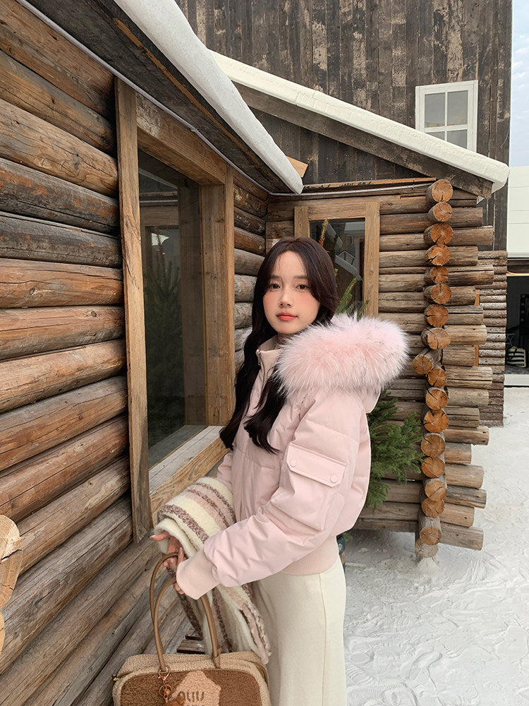 💕冬季甜美毛毛短款小個子連帽棉衣