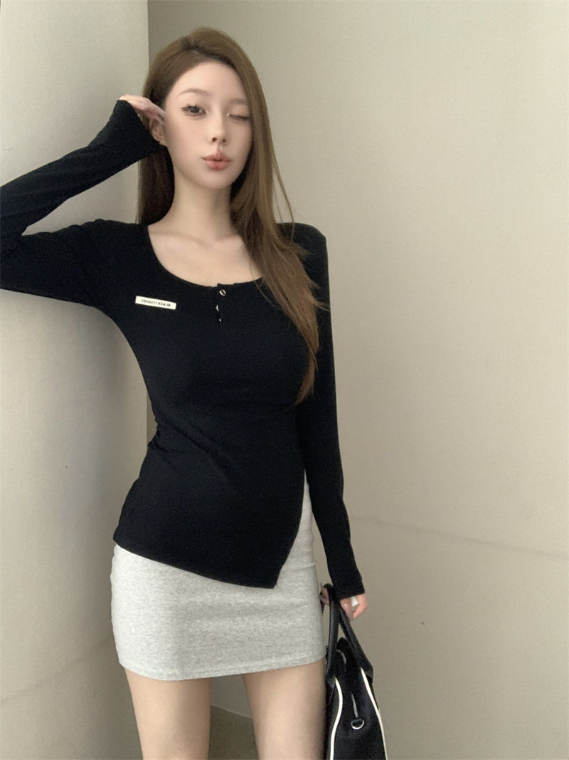💕美式辣妹V領不規則顯瘦開衩上衣