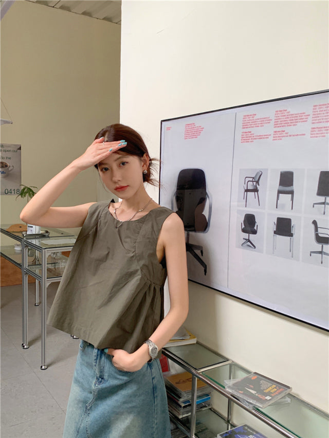 💕夏季甜美蝴蝶結兩穿寬鬆百搭無袖背心上衣