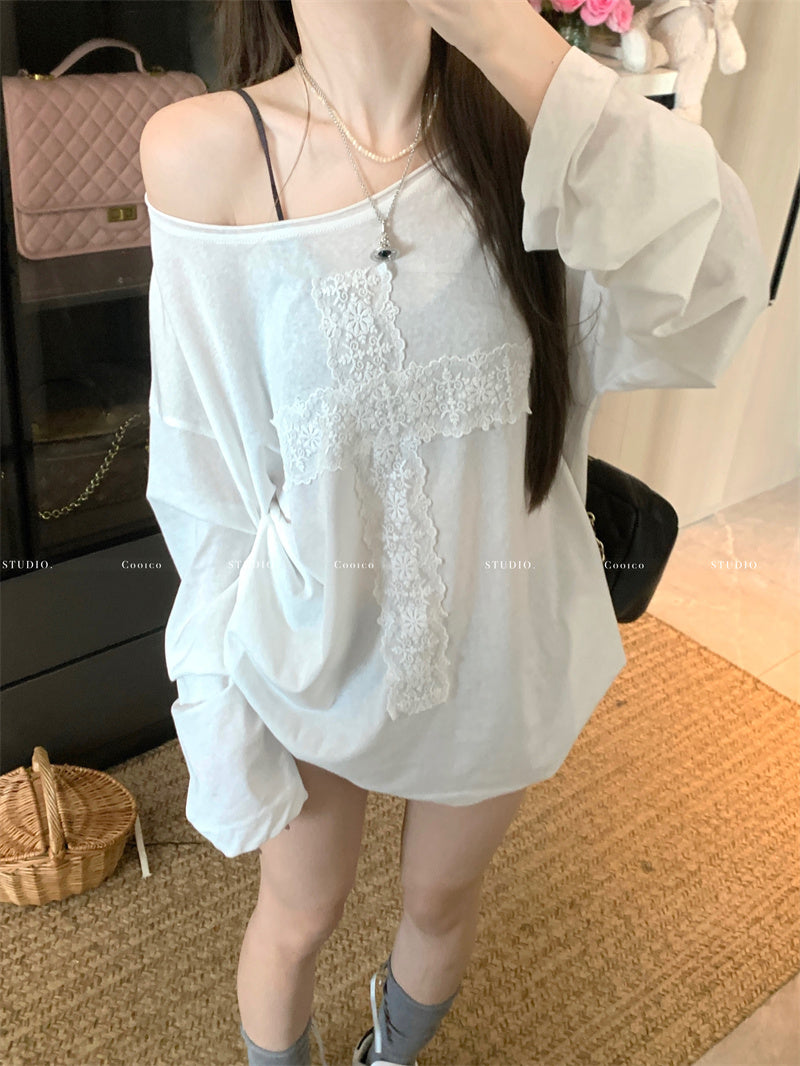💕微透蕾絲寬鬆T袖打底衣