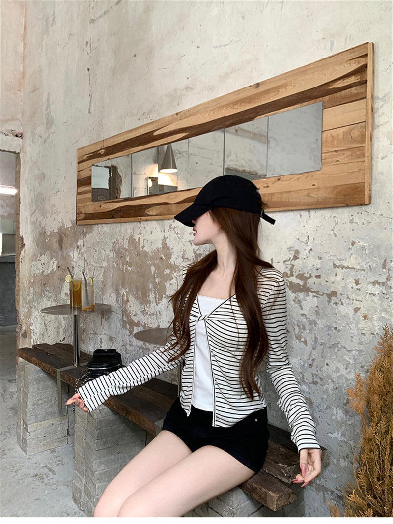 💕秋季假兩件長袖顯瘦短款上衣