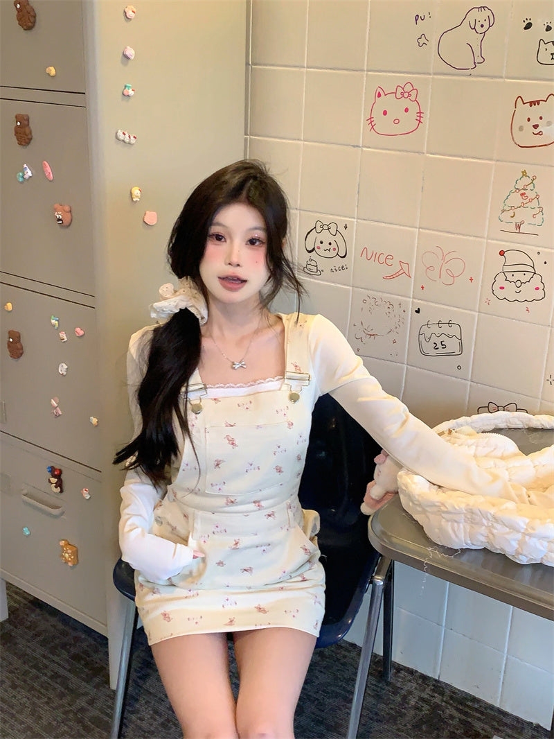 💕chic溫柔可愛韓系碎花吊帶裙套裝