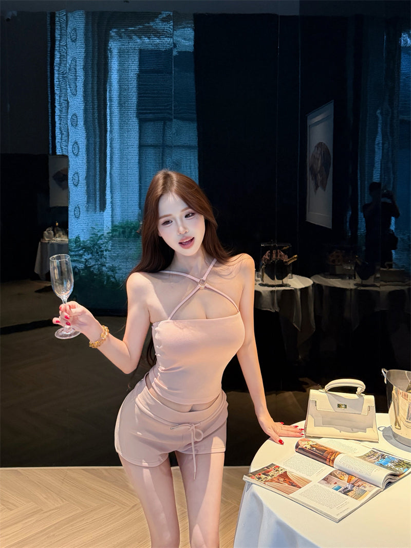 💕夏季約會交叉掛脖無袖吊帶兩件套