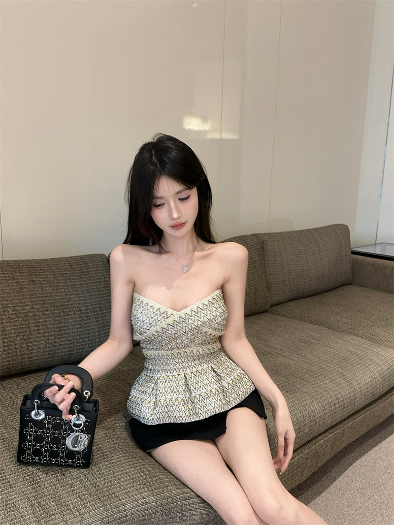💕金色彈力繃帶抹胸混色背心上衣