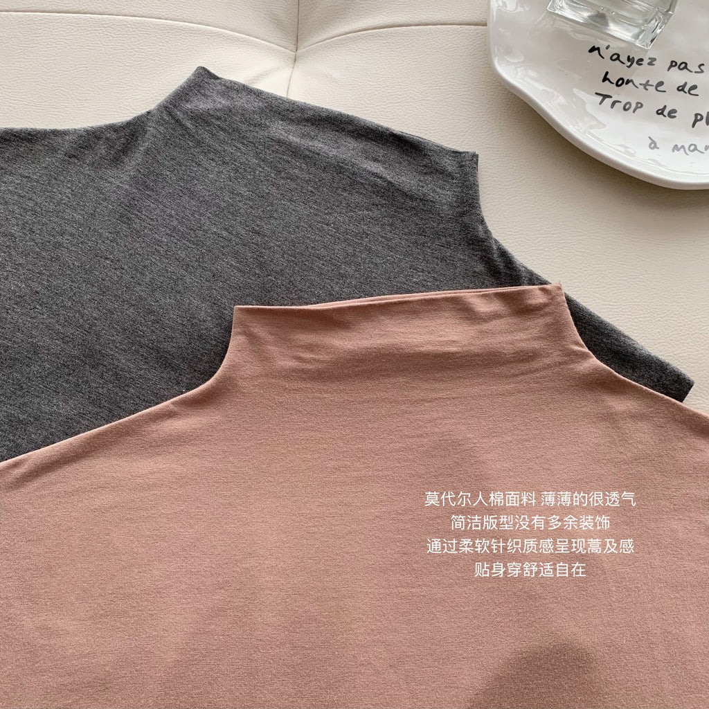💕韓系絕美顯胸半高領小飛袖打底上衣