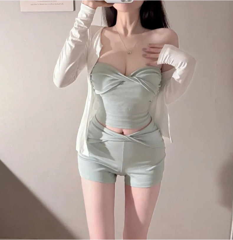 💕純御性感抹胸&直筒貼身短褲兩件套