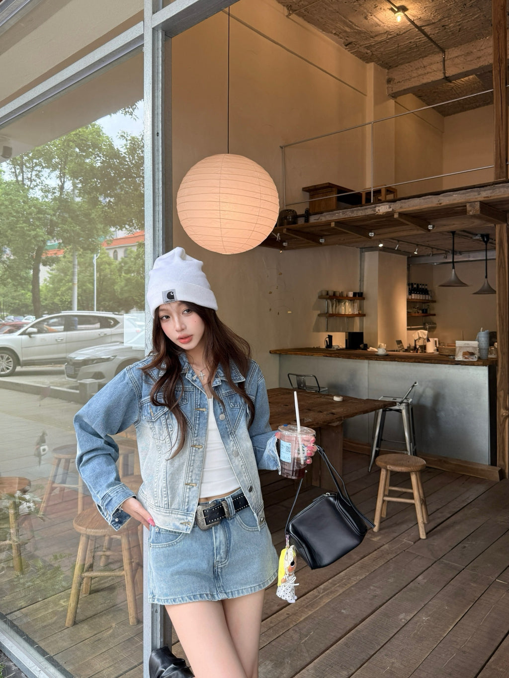💕韓系高級復古水洗磨白漸變短款牛仔外套