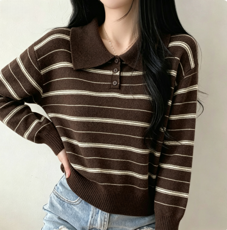 💕復古鬆弛感顯瘦條紋polo衫