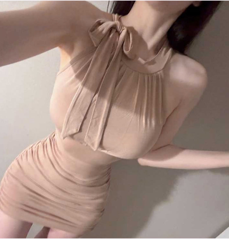 💕韓系輕熟掛脖無袖包臀連衣短裙