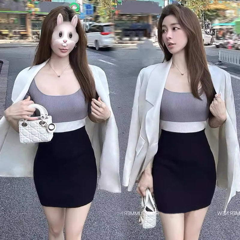 💕撞色拼接氣質連身裙