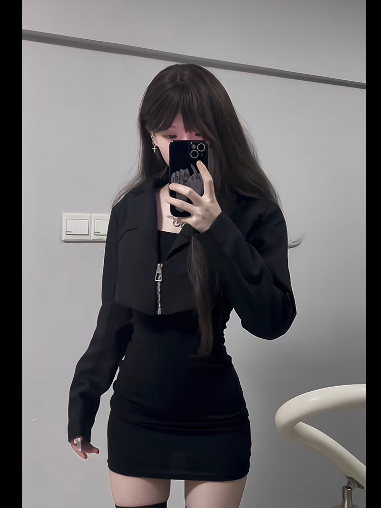 💕ins韓系甜辣氣質西裝短外套+修身打底包臀連衣裙套裝