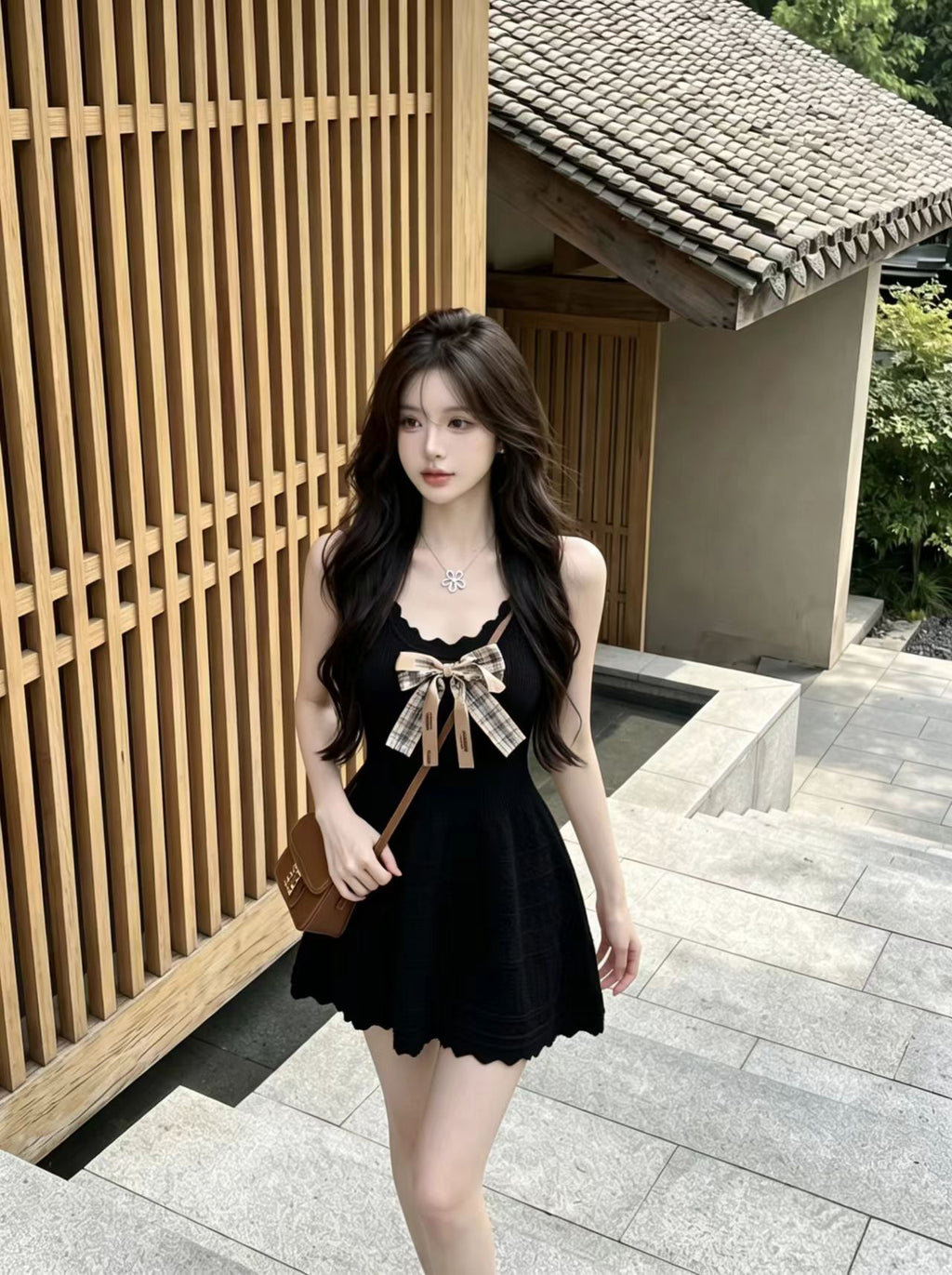 💕純欲性感蝴蝶結收腰吊帶連衣裙