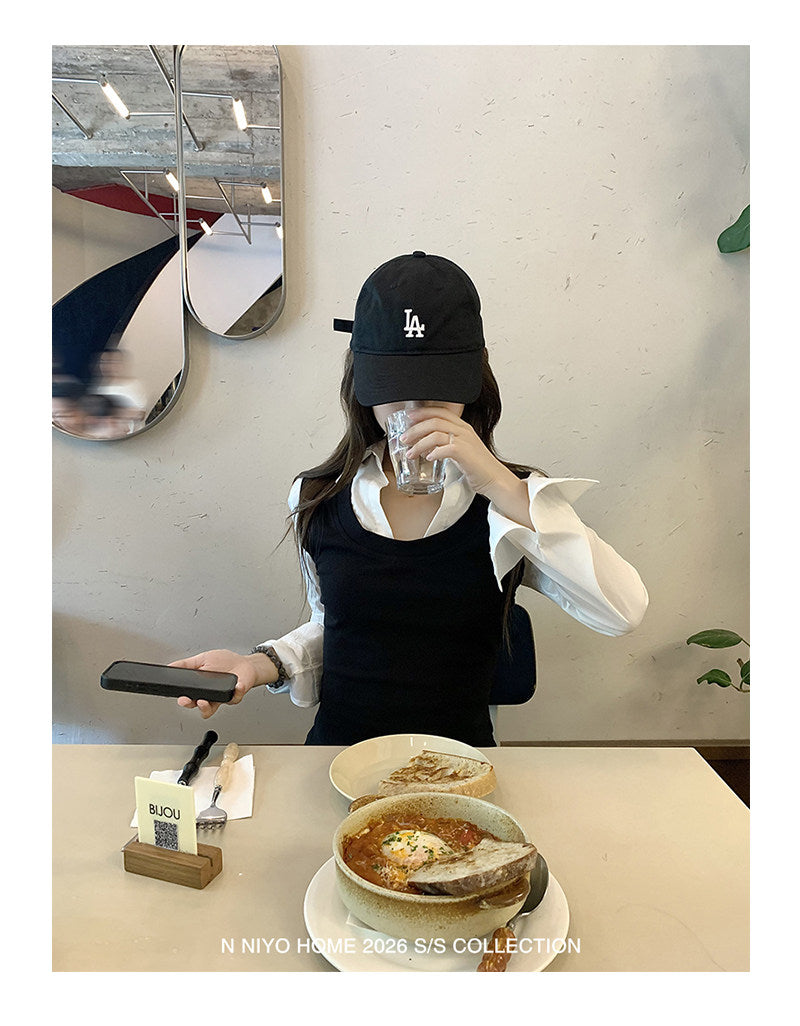 💕韓系學院風撞色假兩件襯衫上衣