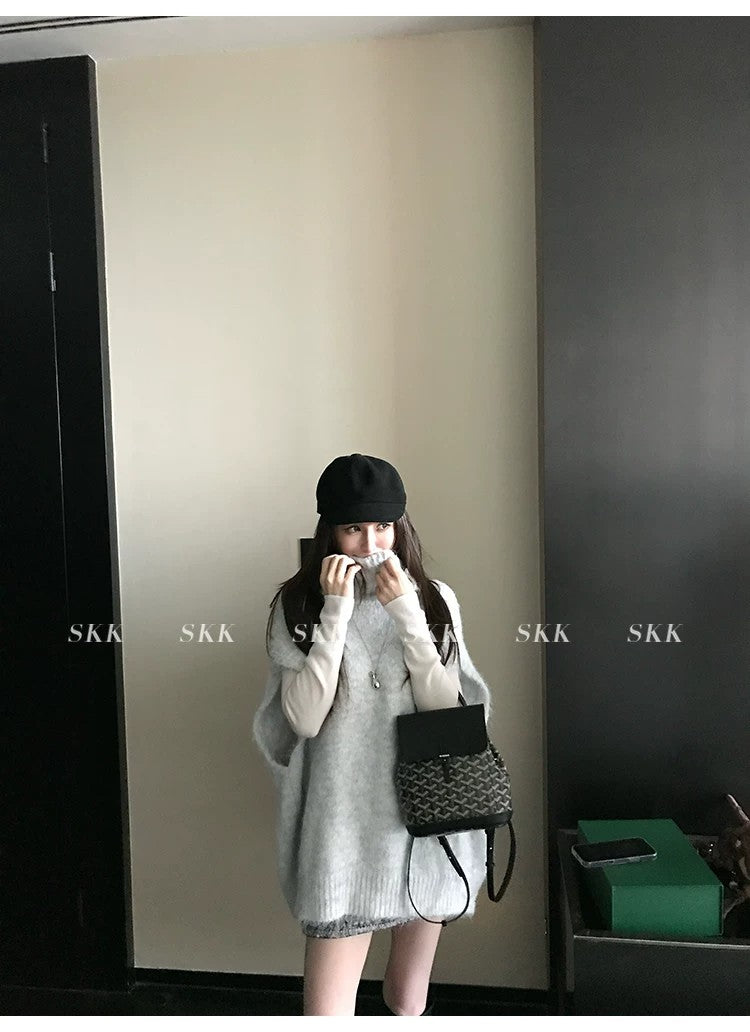 💕春季疊穿羊毛拉毛高領背心馬甲慵懶毛衫