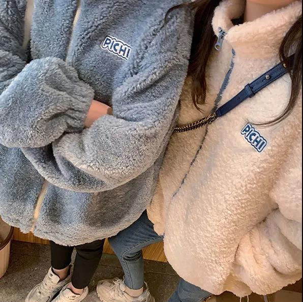 💕chic韓系羊羔毛加厚寬鬆百搭短外套