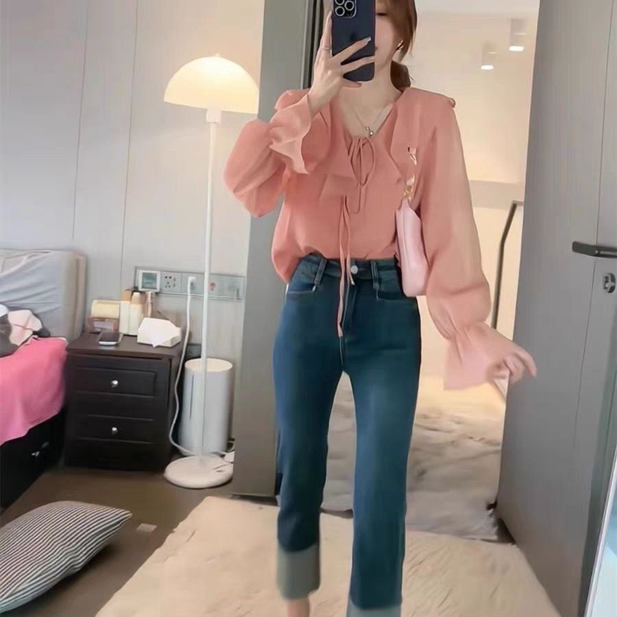 💕春季百搭小個子溫柔甜美長袖襯衫