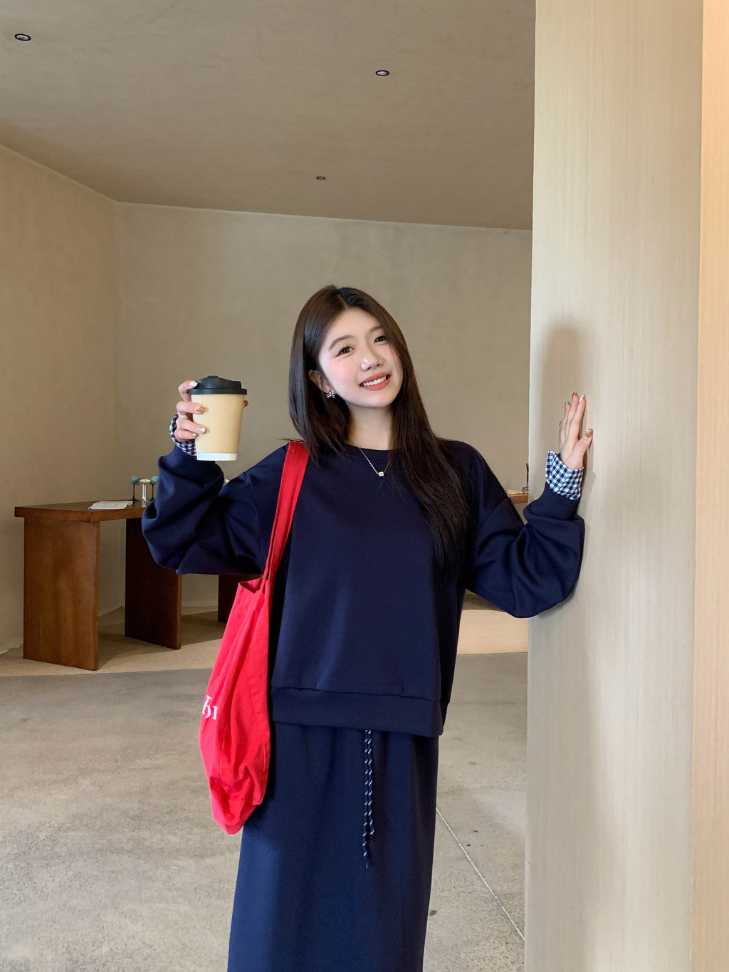 💕春秋美式復古運動套裝上衣+半身裙兩件套