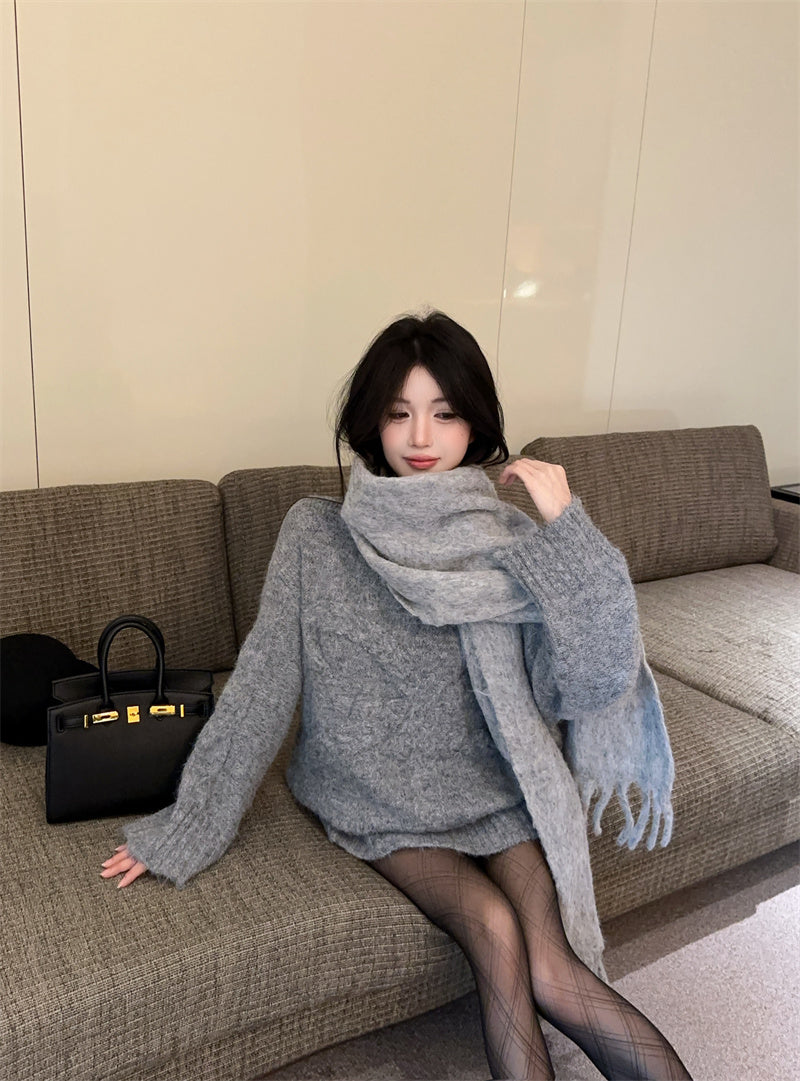 💕復古慵懶高級感軟糯蝴蝶結圓領上衣