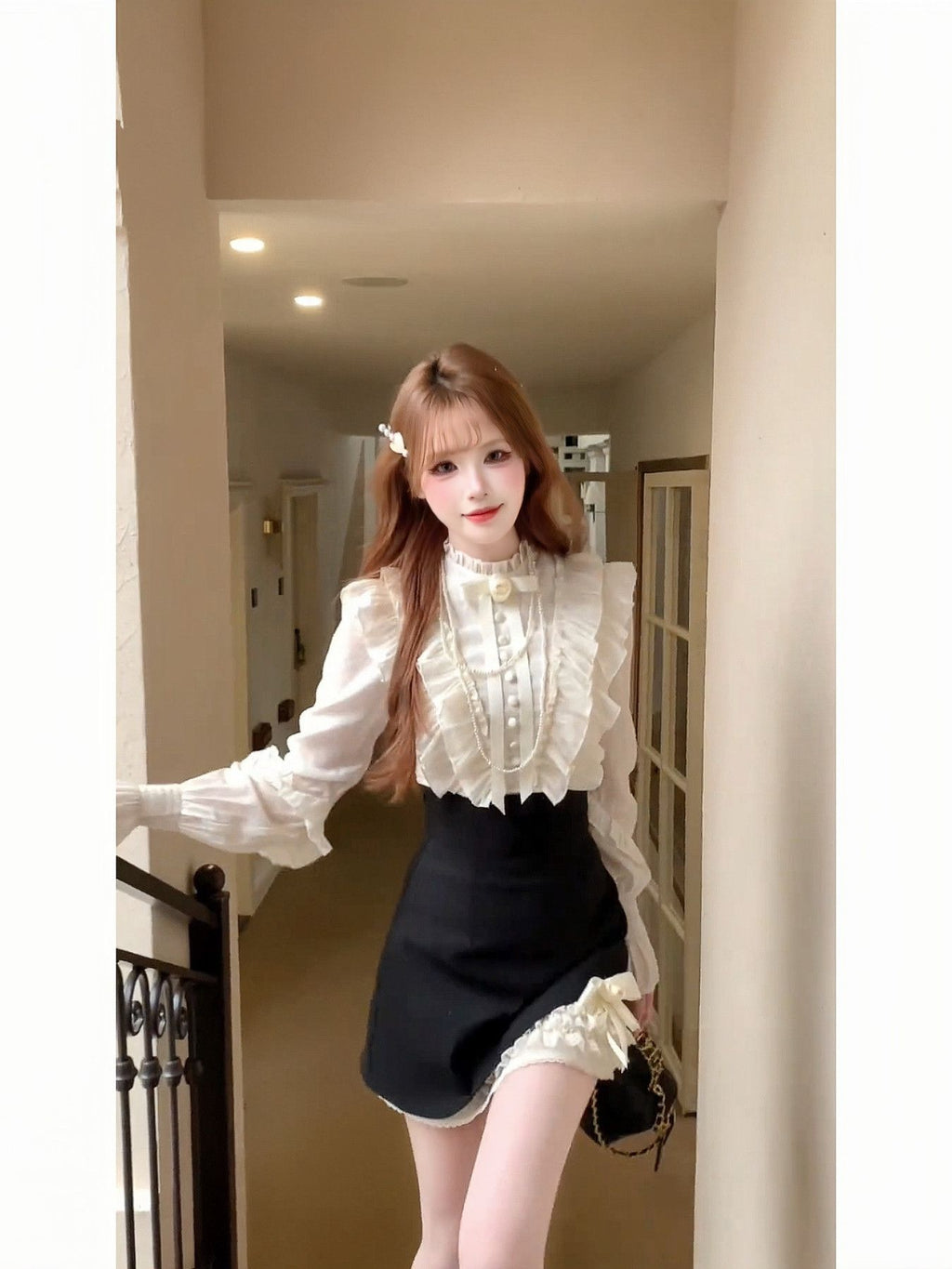 💕chic韓系富家千金氣質襯衫半身裙兩件套