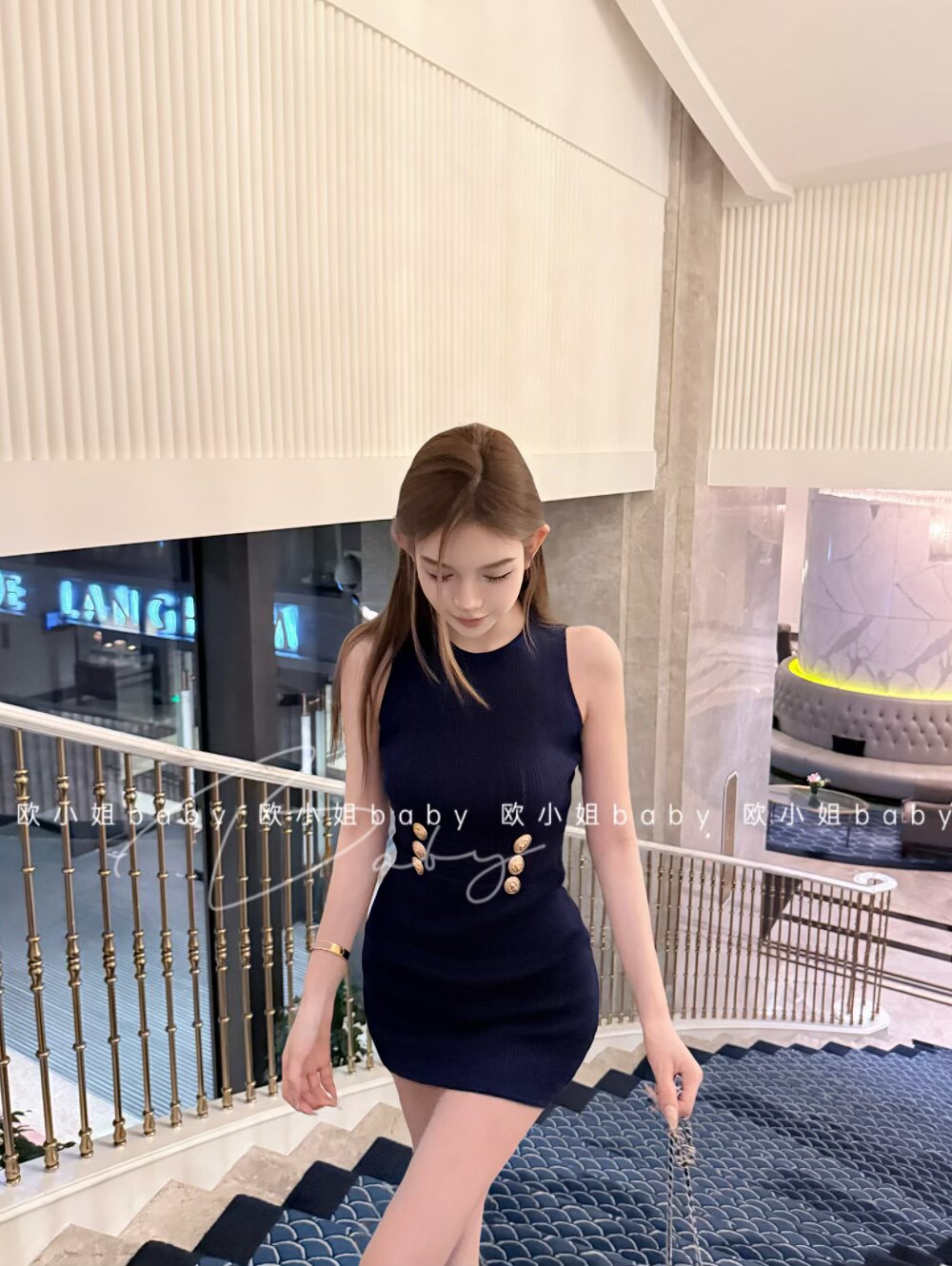 💕氣質純欲性感甜辣小香風金扣針織連衣裙