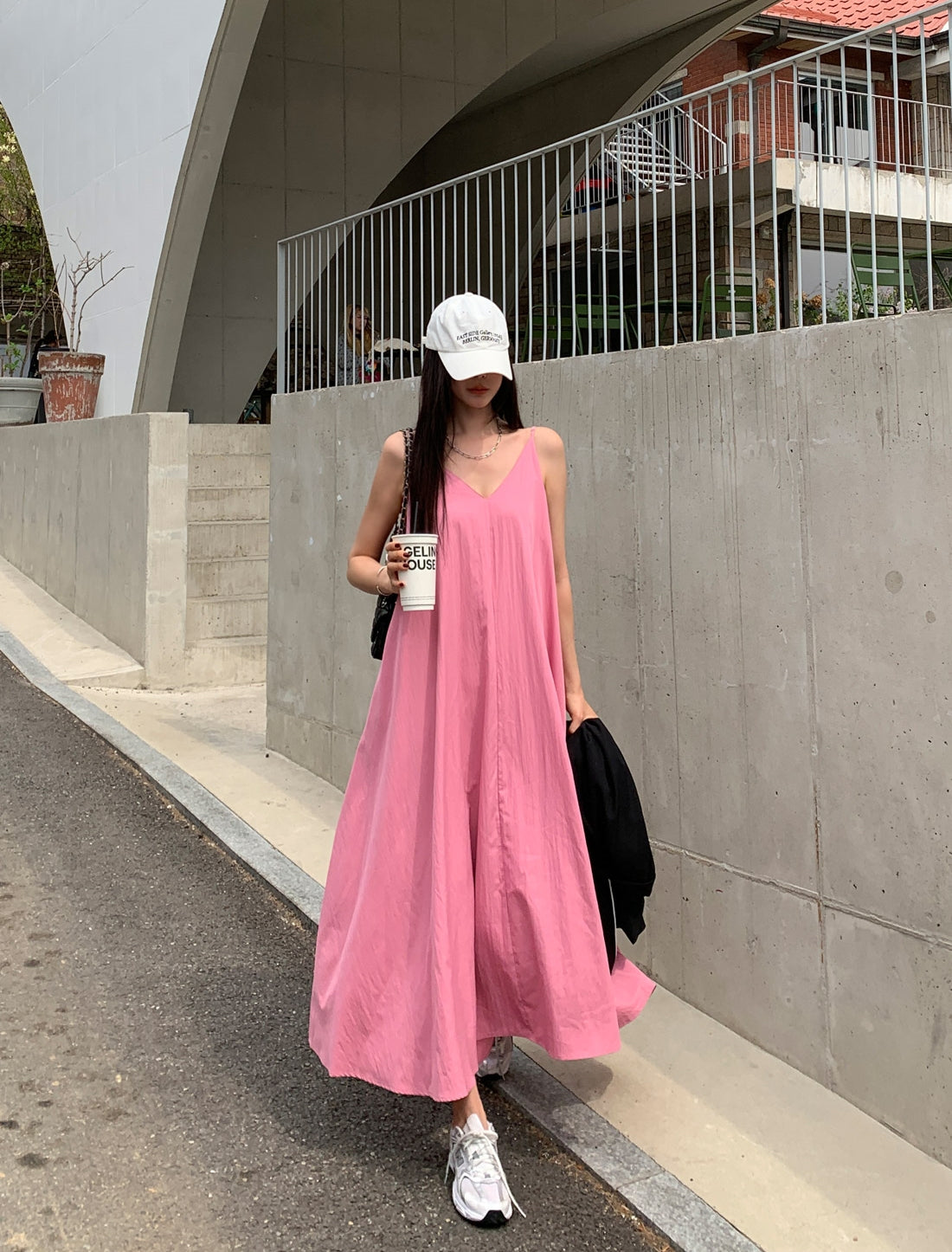 💕韓系氣質V領慵懶露背休閒度假長裙