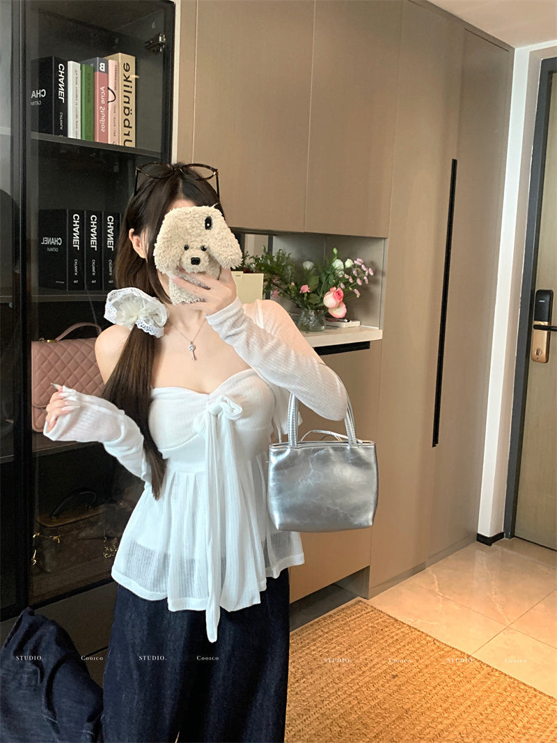 💕清透感白色針織開衫吊帶套裝