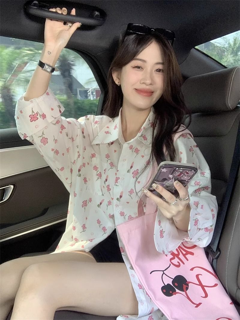 💕甜美薄款小花朵防曬襯衫外搭