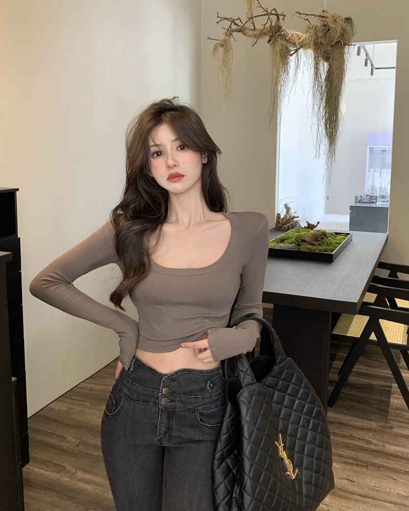 💕百搭低U領修身彈力長袖打底上衣