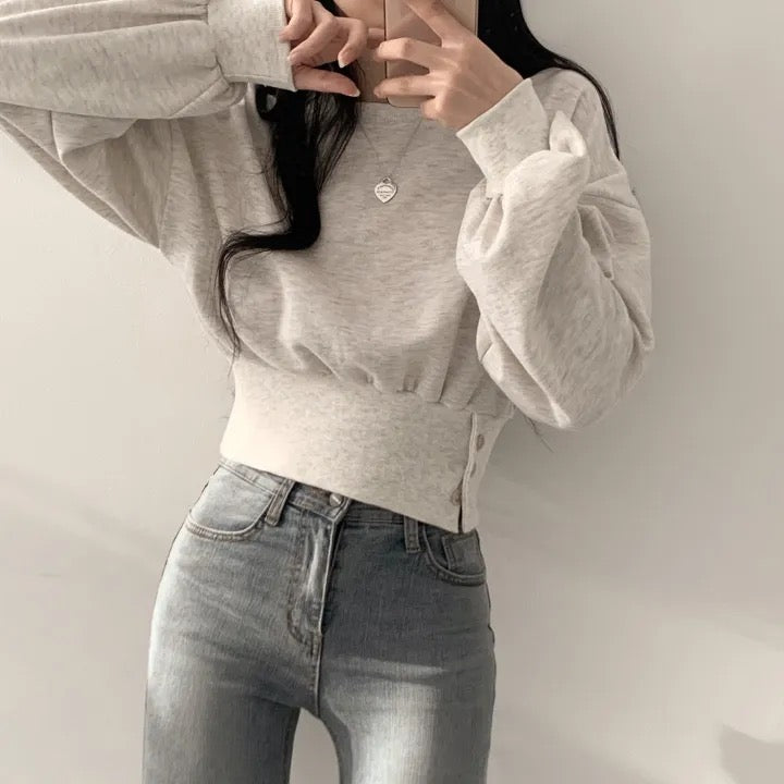 💕氣質簡約百搭三顆扣圓領長袖T袖