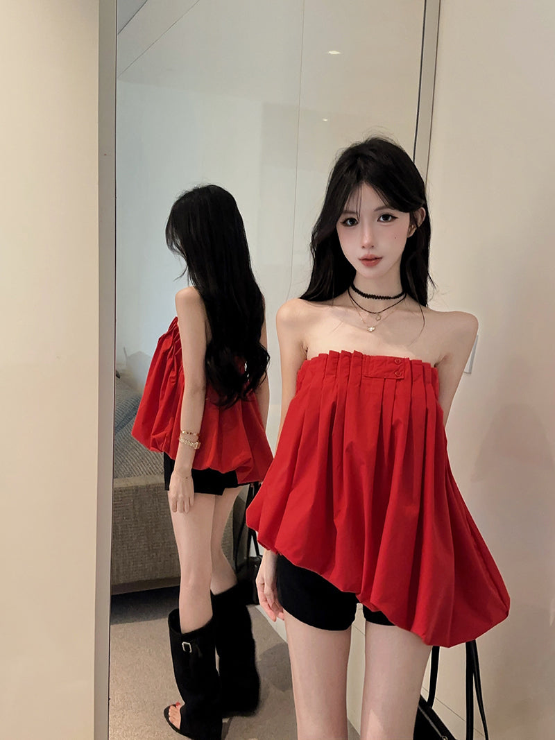 💕重工氛圍感澎澎抹胸襯衫上衣