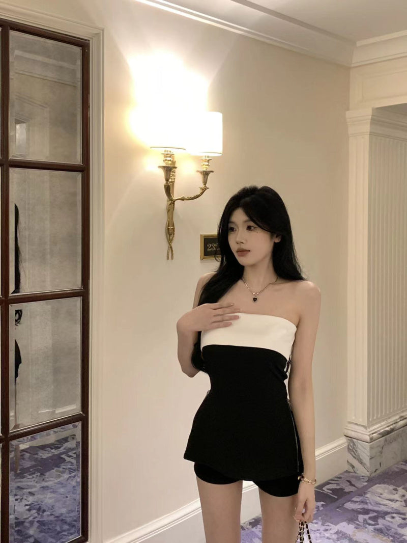 💕高級感撞色小香抹胸甜辣上衣