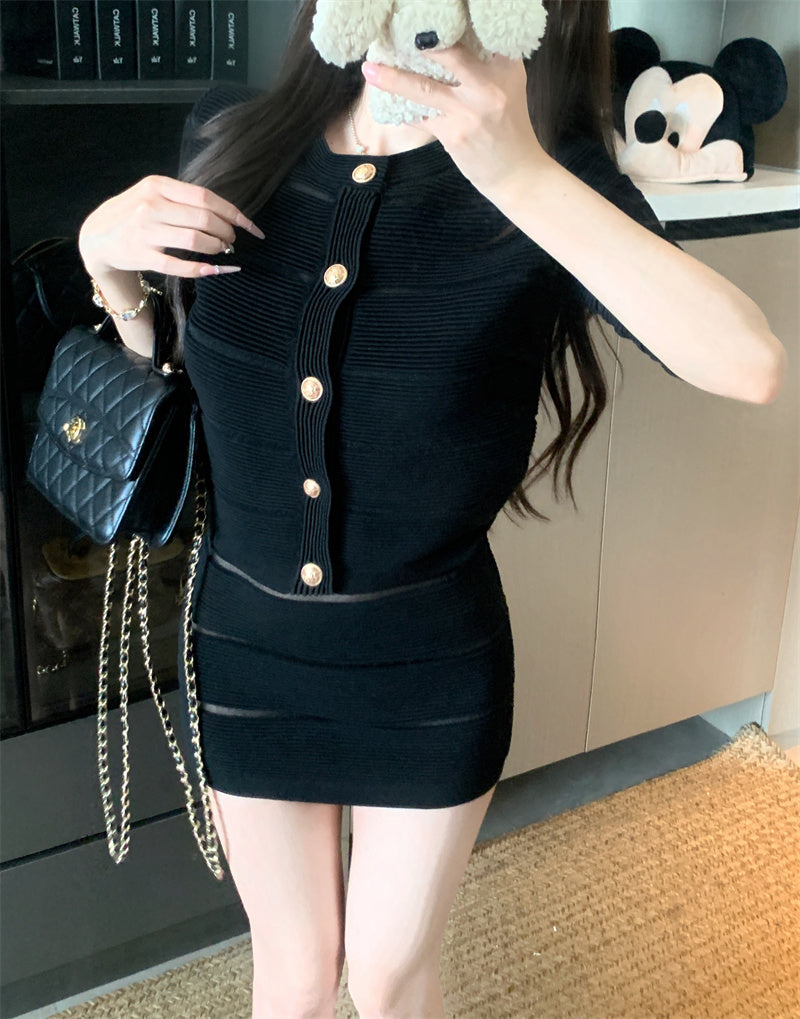 💕輕熟風拼接吊帶連衣裙外套套裝