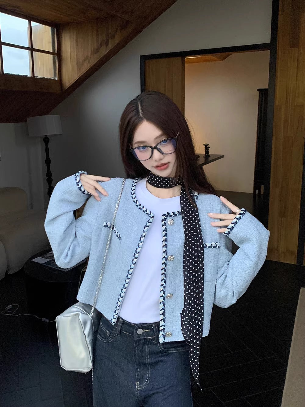 💕名媛小香風粗花呢短款長袖精緻外套
