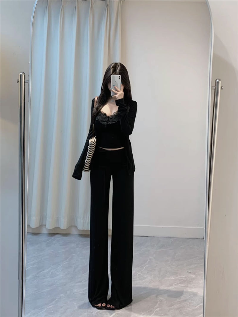 💕溫柔帶胸墊蕾絲吊帶休閒三件套