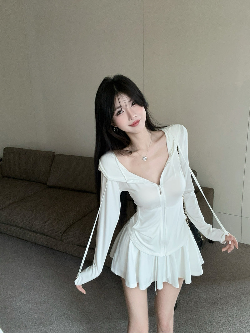 💕白開水套裝輕薄連帽抽繩短裙