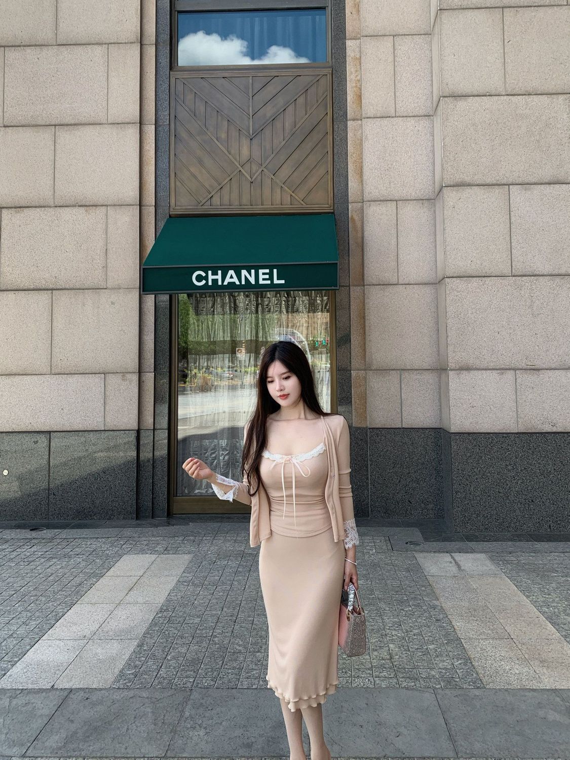 💕溫柔御姊休閒蕾絲吊帶半身裙三件套