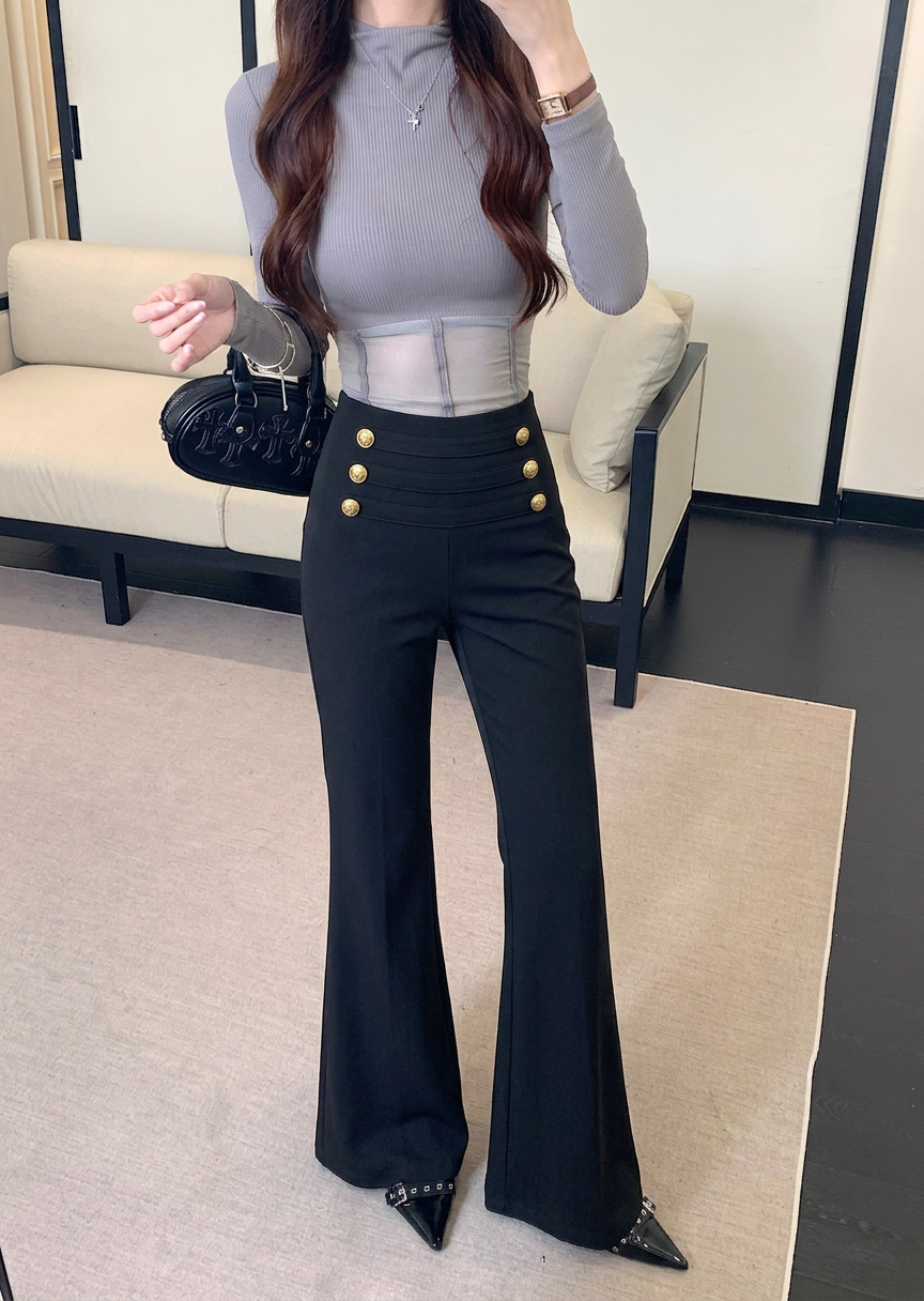 💕韓系辣妹純欲修身顯瘦高腰微喇叭長褲+百搭上衣